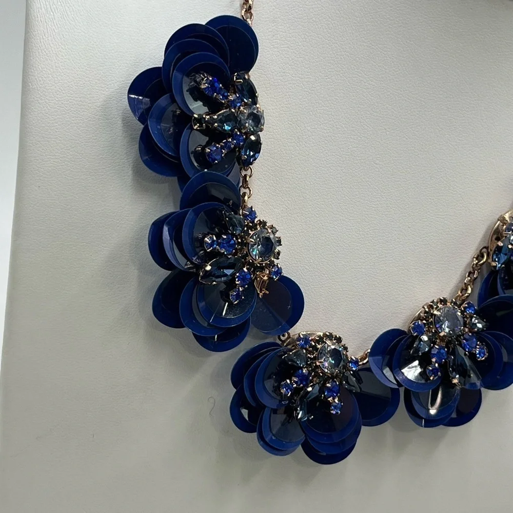 Kate Spade New York Blue Snowy Nights Sequined Flower AB Statement Rose Necklace
